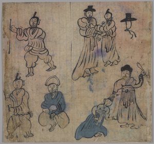 Scena rodzajowa, 1 z 4, XIX w. (atrament i toaleta na papierze) autorstwa Korean School