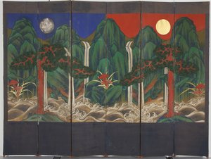 Pejzaż (tempera i złoty liść na panelu) autorstwa Korean School