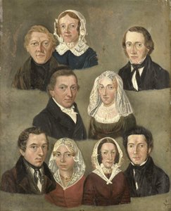 Portret rodziców artysty, Douwe Martens Teenstra i Barber Hindriks Siccama z członkami rodziny autorstwa Kornelis Douwes Teenstra
