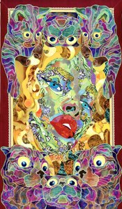 Surrealistyczna mozaika z kotami