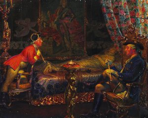 Struensee i Caroline Mathilde przy zwłokach królowej Zofii Magdaleny, 1910.