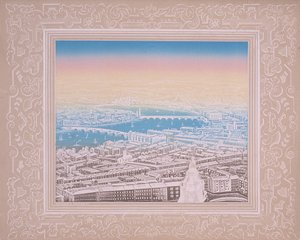 Widok z lotu ptaka Londynu pokazujący most Waterloo i most Blackfriars, c1845.