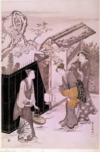 Powrót z poetyckiego wieczoru wiosną japońskiej grafiki Shunmana Kubo (1757-1820). Paryż, Muzeum Guimet, Narodowe Muzeum Sztuki Azjatyckiej autorstwa Kubo Shumman