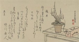Bonsai Śliwka na ławce i pudełku, 1796. autorstwa Kubo Shunman