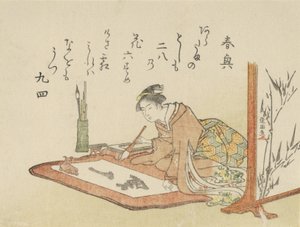 Młoda kobieta pisząca kaligrafię, 1793 rok kozy.