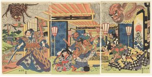 Minamoto no Yorimitsu and His Retainers Defeat the Earth Spider, ok. 1804-1818 (drzeworyt (nishiki-e); tusz i kolor na papierze)