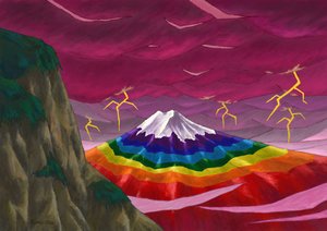 Grzmot i tęczowa góra Fuji, 2023 (malowanie cyfrowe) autorstwa Kunio Ota
