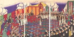 Widok wydania konstytucji, marzec 1889. autorstwa Kunitoshi
