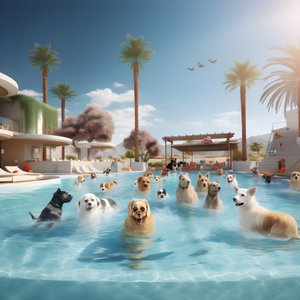 Impreza przy basenie Hunde w Palm Springs 4