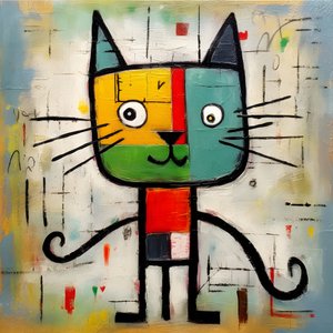 Söpö kissa Picasson, Joan Miron ja Basquiat 1polish -tyyliin