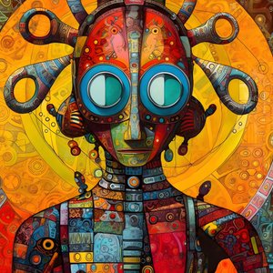 Carnival Cajun Swamp Mutant Sci-Fi Droid, w artystycznym stylu Tima Burtona i Beksińskiego 1