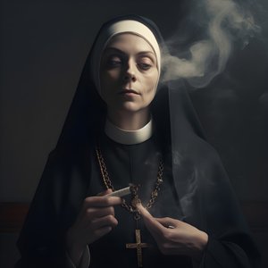Zakonnica z diamentowym naszyjnikiem paląca rolkę cygara 2