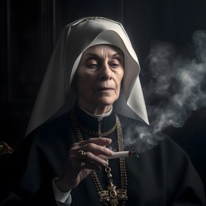 Zakonnica z diamentowym naszyjnikiem paląca rolkę cygara 3