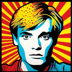 Portret pop-artu, pół ciała, kolorowy, graficzny, poranek, w stylu Andy