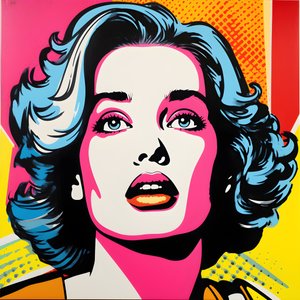 Portret pop-artu, pół ciała, kolorowy, graficzny, poranek, w stylu Andy