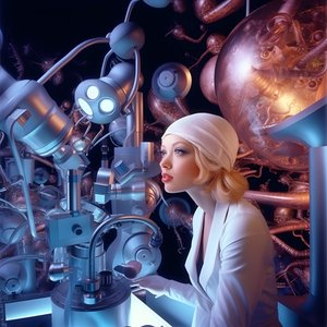 Zdjęcie kobiety z mikroskopu elektronowego o super rozdzielczości w artystycznym stylu Davida LaChapelle’a 3