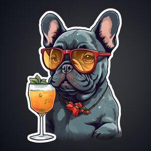 naklejki, fajne buldogi francuskie, picie koktajlu 3