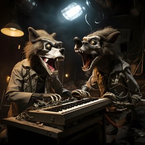 przerażające, włochate, zepsute animatroniki zwierzęce wykonujące muzykę na scenie 1