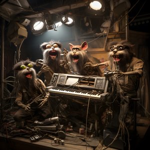 przerażające, włochate, zepsute zwierzęce animatroniki wykonujące muzykę na scenie 4