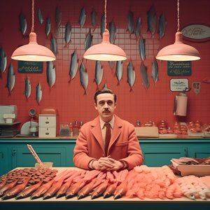 surrealistyczny wizerunek polskiego handlarza rybami z lat 50. XX wieku 2