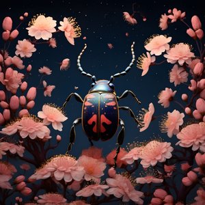 ilustracja ilustrowanego chrząszcza z grzybami w tle 2