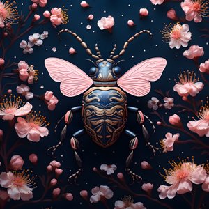 ilustracja ilustrowanego chrząszcza z grzybami w tle 4