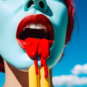 bardzo blisko kolorowego topiącego się popsicle obok kobiecych ust 3