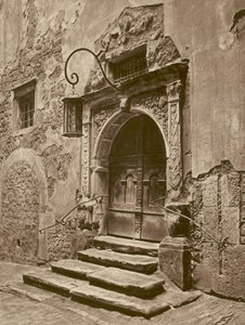 Rothenburg od T, Portal des alten Rathauses; Rothenburg-on-the-Tauber, wejście do starego ratusza (zdjęcie czarno-białe)