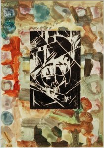 Bez tytułu (kolaż z drzeworytem na malarstwie abstrakcyjnym) autorstwa Kurt Schwitters