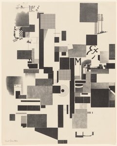 Bez tytułu, nr 2 z 6 z teki Merz 3. Kurt Schwitters 6 litografii. Folder Merz. Pierwsze portfolio wydawnictwa Merz (Merz 3. Kurt Schwitters 6 lithos. Merz Portfolio. Pierwsze portfolio wydawnictwa Merz) autorstwa Kurt Schwitters