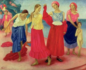 Młode kobiety nad Wołgą, 1915 autorstwa Kuzma Sergeevich Petrov Vodkin