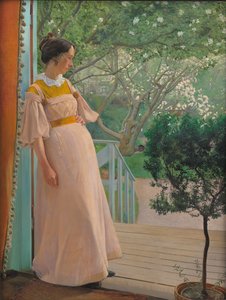 Pod francuskimi oknami. Żona artysty autorstwa Laurits Andersen Ring