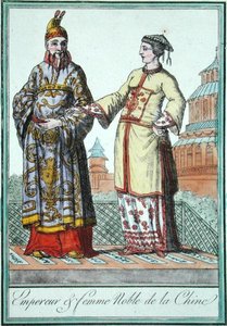Chiński cesarz i szlachcianka z jednego ze studiów kostiumowych Julesa Grasseta de Saint-Sauveur (1757-1810) 1796 (kolorowe grawerowanie)