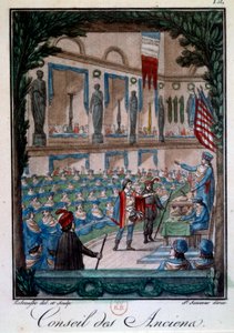 Katalog: „”Le Conseil des Ancients””Rycina z „”Mors et Custom du peuple francais””, rycina Labrousse. XVIII-wieczny Paryż, B.N.