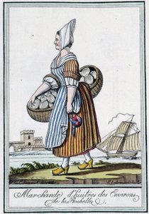 Kupiec ostryg wokół La Rochelle (Charente Maritime) - w „” Encyklopedii podróży” J. Grasset St Sauveur, Deron, Paryż autorstwa L.F. Labrousse