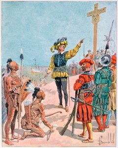 Jacques Cartier przejmuje Zatokę Gaspe, Kanada, 1534 1900 autorstwa L Geisleh