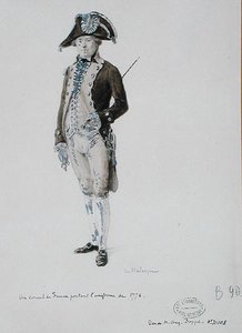 Konsul Francji w mundurze z 1776 r. (pióro i pranie na papierze)
