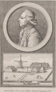 Młyn Dybbøl, 1792, i młynarz Lorenz Claussen, 1790 autorstwa L. Nissen