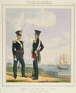 Royal Marine Artillery Officers, tablica 8 z "Kostium Royal Navy and Marines", rytowana przez artystów, ok. 1830-37