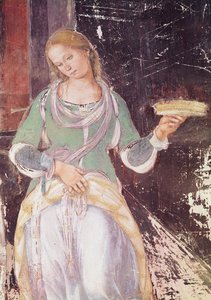 Sługa trzymający kosz, fragment św. Benedykta przyjmującego gościnność, z życia św. Benedykta, 1497-98 (detal z 164410)