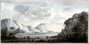 Krajobraz z dwiema postaciami z widokiem na zatokę, ok. 1825 (akwarela na papierze) autorstwa Lady Egerton