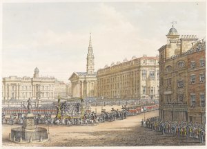 Wóz żałobny i procesja na państwowym pogrzebie księcia Wellington mijając Mansion House 18 listopada 1852 autorstwa Lady Emily Drummond