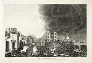 Widok na Torro del Greco: zrobiony 8 dnia po erupcji Wezuwiusza, 15 czerwca 1794, 1822 (akwaforta) autorstwa Lady H. Fitzgerald