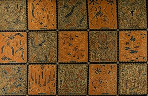 Batik w tradycyjną kratkę, Surakarta, Jawa, Indonezja, szczegóły autorstwa Amadeo (after) Modigliani