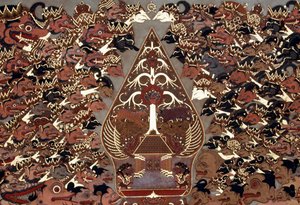 Malarstwo w stylu Wayang Beber inspirowanym Teatrem Cieni (wayang kulit), Pałac Mangkunegaran, Surakarta, Jawa, Indonezja