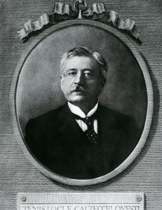 Portret Temistocle Calzecchi Onesti (1853-1922), włoskiego fizyka i wynalazcy, akwaforta po fotografii