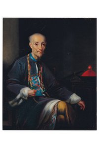 Portret Houqua, 3/4 długości, siedzący, we wnętrzu (olej na płótnie) autorstwa Lam Qua (attr. to)