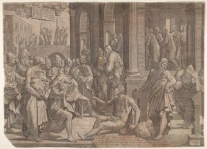 Św. Jan i św. Piotr uzdrawiający kalekę, 1553. autorstwa Lambert Suavius