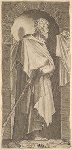Św. Jakub Minor w łukowatej niszy, trzymający w rękach laskę, które są ok. 1545 r.