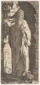 Św. Paweł stojący pod zarośniętym łukiem, z lewą nogą wspartą na skale, prawą ręką..., 1545.